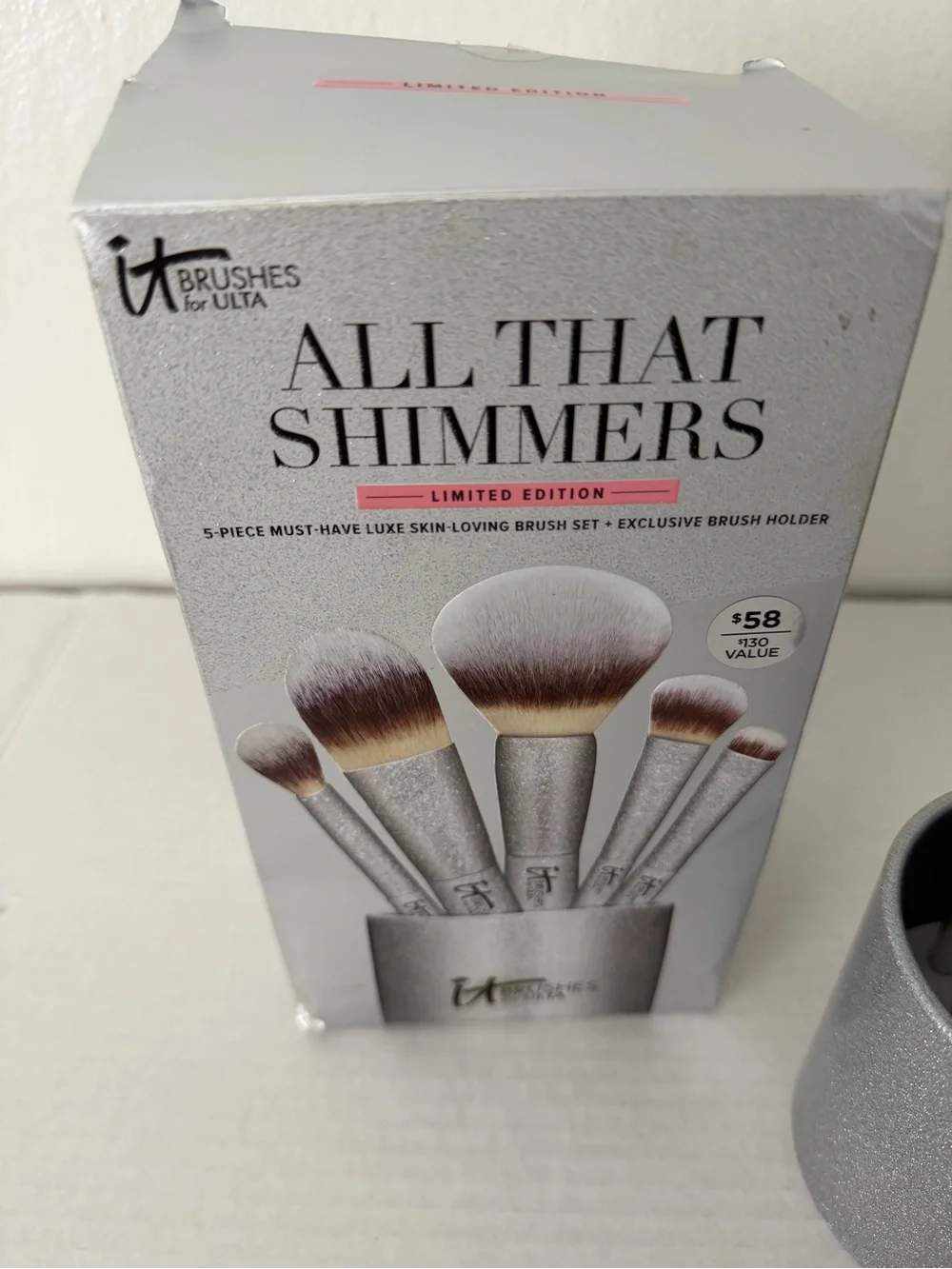 IT Cosmetics All That Shimmers 5-Piece Luxe Brush Set w/ Holder LIMITED EDITION